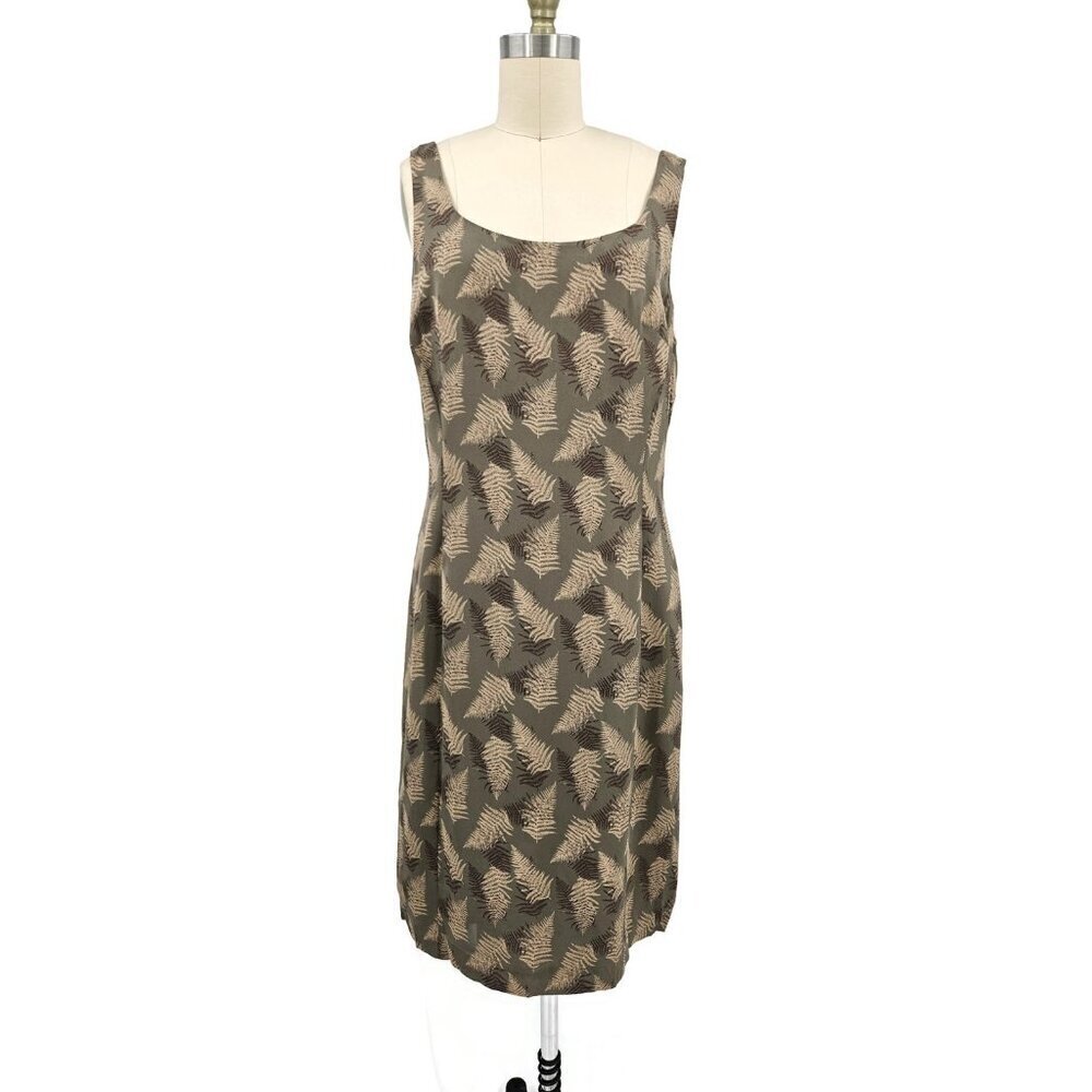VTG 90s New Calvin Klein Silk Dress Womens 14 Green Fern Print Tank
